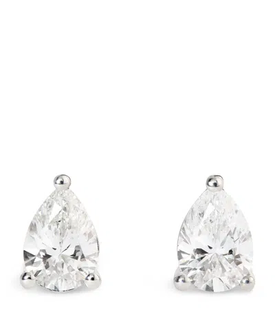 Harrods White Gold And Diamond Pear Stud Earrings In Silver