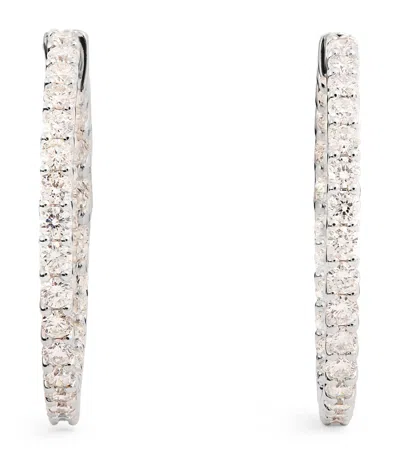 Harrods White Gold And Diamond Hoop Earrings In Silver