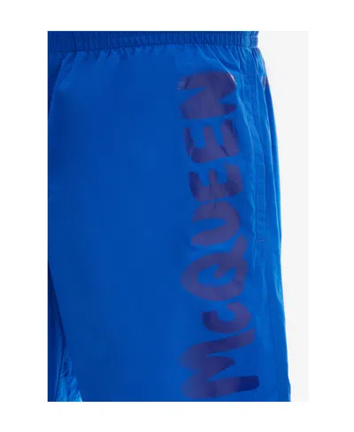 Alexander Mcqueen Graffiti Logo Swim Shorts In Blue