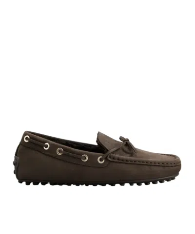 Tod's Slip-on Loafers With Bow And Contrast Stitching In Brown