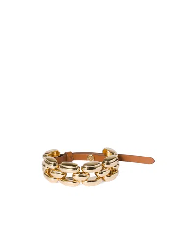 Miu Miu Metal And Leather Bracelet In Gold