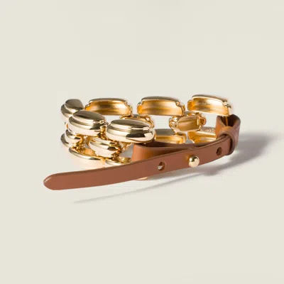 Miu Miu Metal And Leather Bracelet In Gold