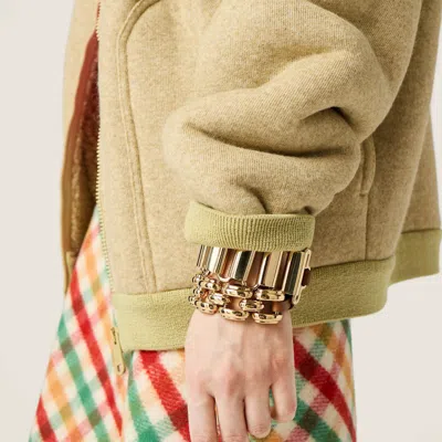 Miu Miu Metal And Leather Bracelet In Gold