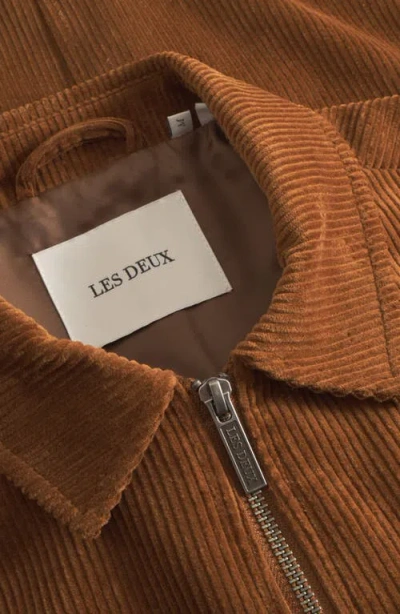 Les Deux Corduroy Zip-front Overshirt In Brown
