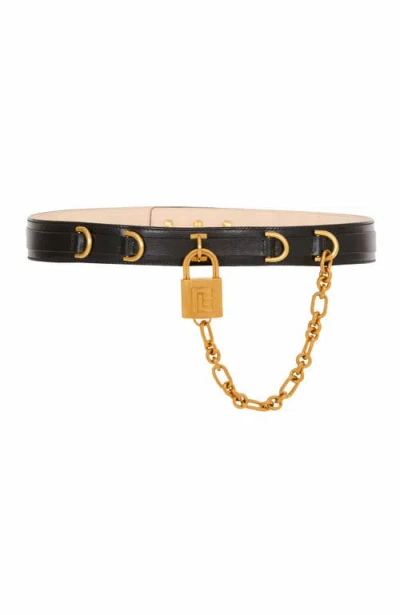 Balmain Sync Leather Belt With Chain In Black