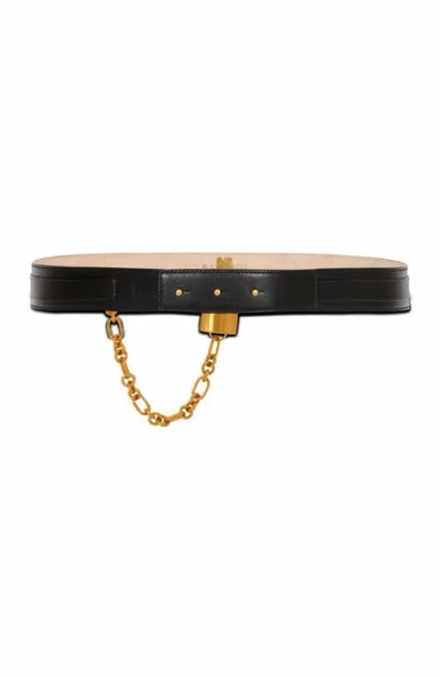 Balmain Sync Leather Belt With Chain In Black