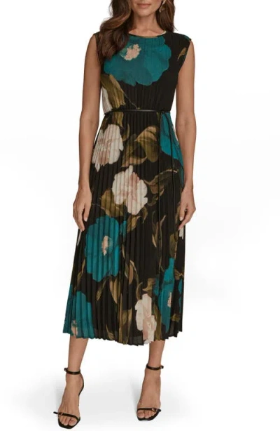 Donna Karan Chiffon Pleated Midi Dress In Green