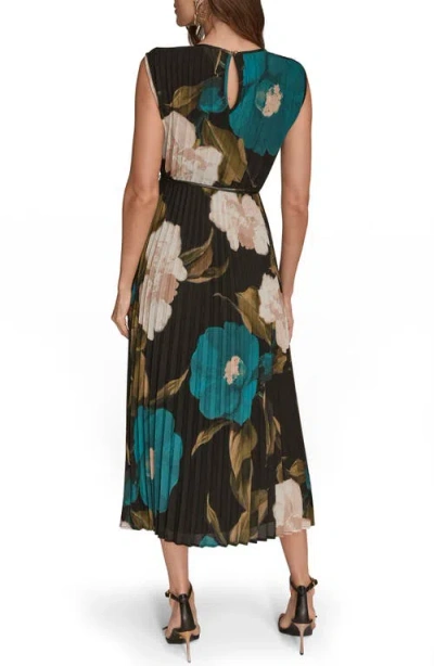 Donna Karan Chiffon Pleated Midi Dress In Green