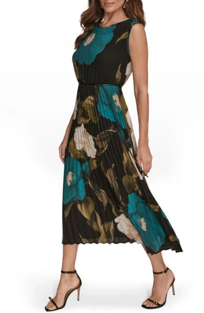 Donna Karan Chiffon Pleated Midi Dress In Green