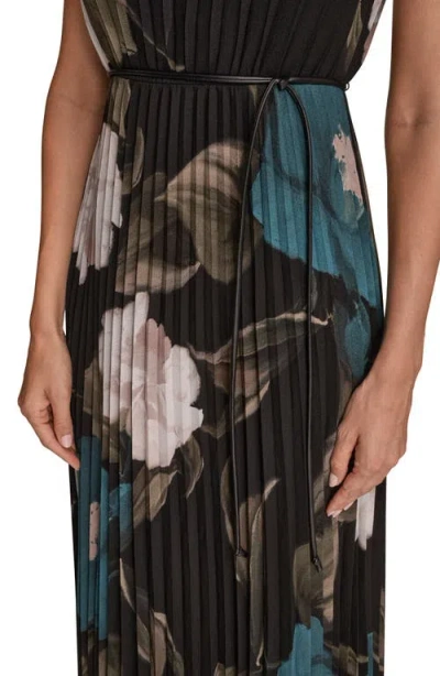 Donna Karan Chiffon Pleated Midi Dress In Green