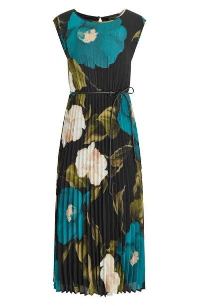 Donna Karan Chiffon Pleated Midi Dress In Green