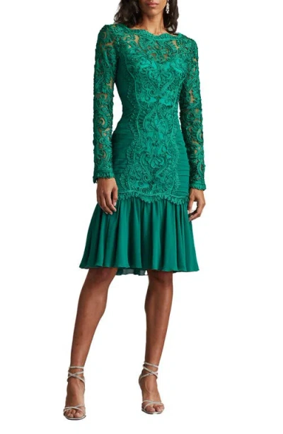 Tadashi Shoji Scroll Soutache Long Sleeve Cocktail Dress In Metallic