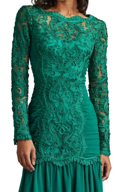 Tadashi Shoji Scroll Soutache Long Sleeve Cocktail Dress In Metallic