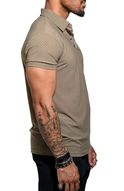 Maceoo Geo Pattern Stretch Nylon Polo In Brown