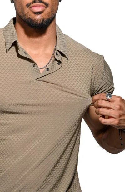 Maceoo Geo Pattern Stretch Nylon Polo In Brown