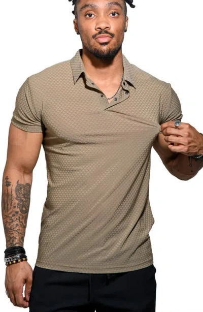 Maceoo Geo Pattern Stretch Nylon Polo In Brown