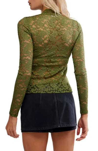 Free People All Day Lace Long Sleeve Top In Green