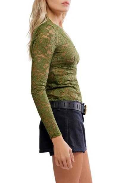 Free People All Day Lace Long Sleeve Top In Green