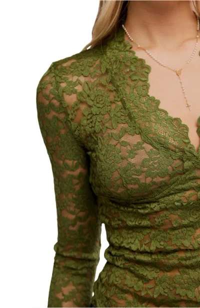 Free People All Day Lace Long Sleeve Top In Green