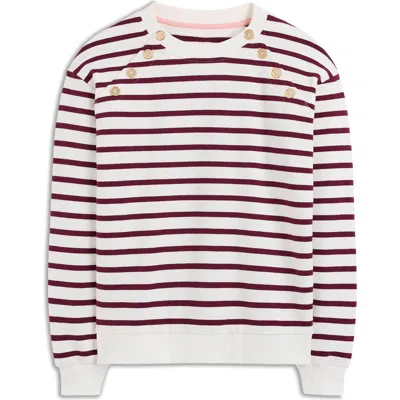 Boden Button Detail Stripe Cotton Sweatshirt In White