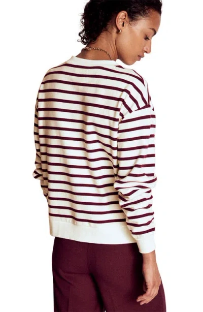 Boden Button Detail Stripe Cotton Sweatshirt In White