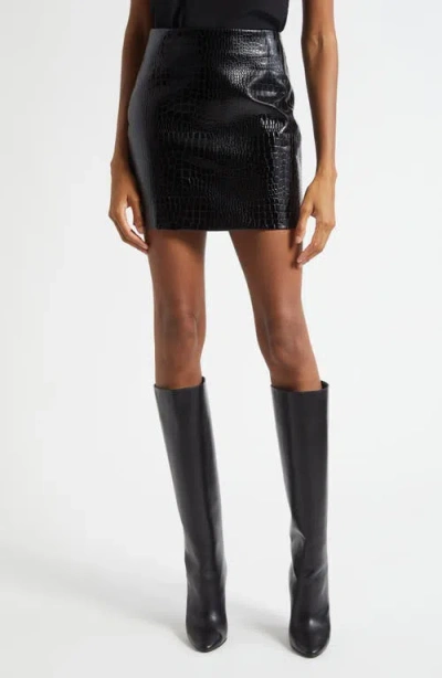 L'agence Gerard Croc-embossed Faux Leather Mini Skirt In Black