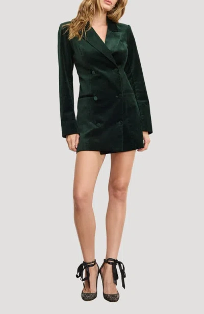 Good American Womens Pine Green003 Exec Velvet Double-breasted Stretch-cotton Blend Mini Dress Xs In Green
