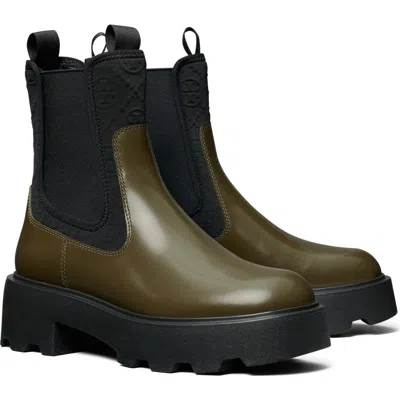 Tory Burch Olive Green Leather And Neoprene Chelsea Boot In Green