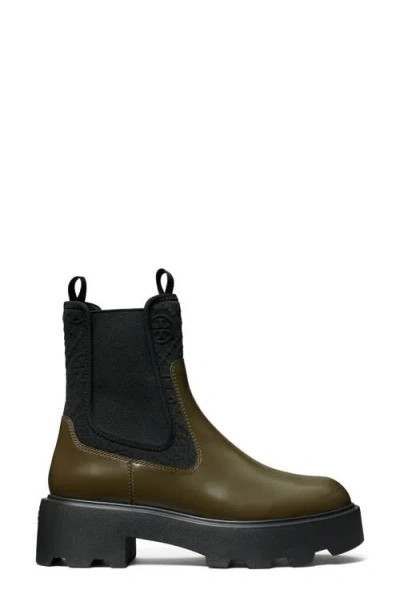 Tory Burch Olive Green Leather And Neoprene Chelsea Boot In Green