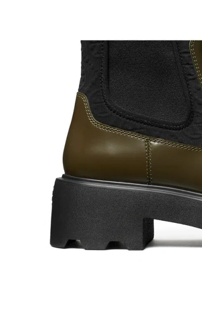 Tory Burch Olive Green Leather And Neoprene Chelsea Boot In Green