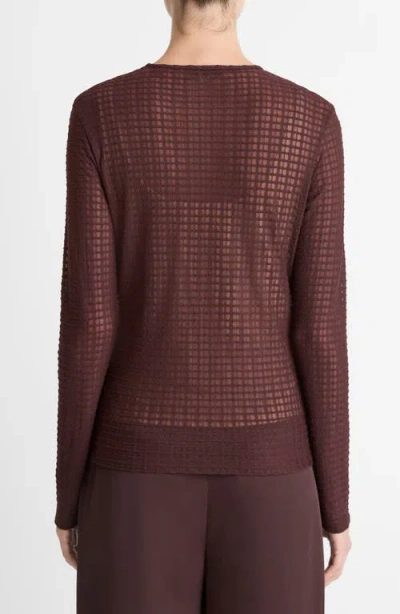 Vince Shadow Grid Long-sleeve Top In Brown