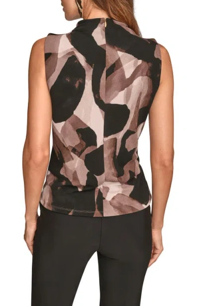 Donna Karan New York Print Mock Neck Sleeveless Top In Black