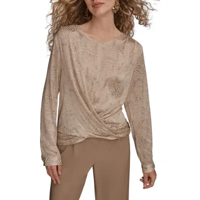 Donna Karan Women's Long Sleeve Drape Top In Brown