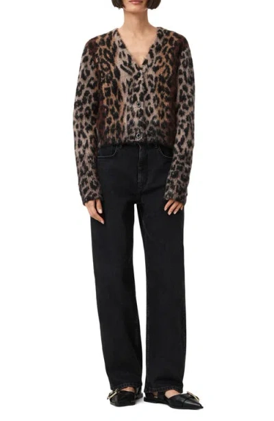 Allsaints Wick Cropped Mohair Cardigan In Leopard Brown In Multi