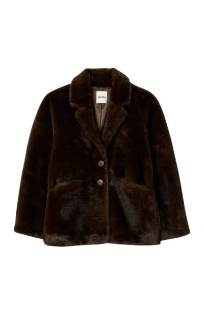 Sandro Womens Black Brown Lapel-collar Faux-fur Coat In Brown