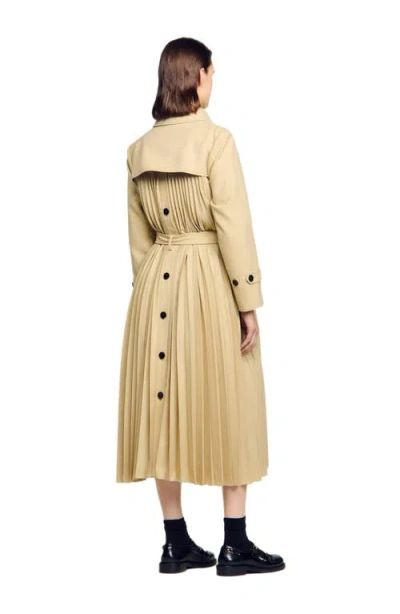 Sandro Belted Double-breasted Trench In Neutral