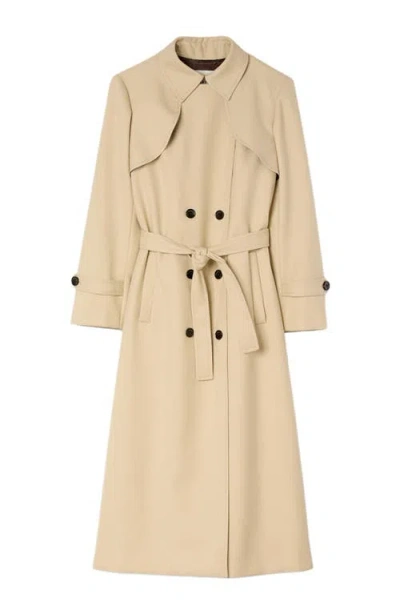 Sandro Belted Double-breasted Trench In Neutral