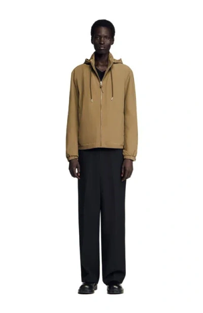 Sandro Zip-up Hooded Jacket In Brown