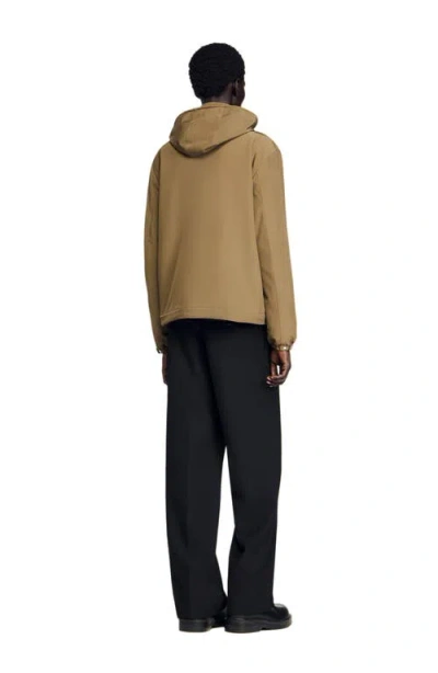 Sandro Zip-up Hooded Jacket In Brown