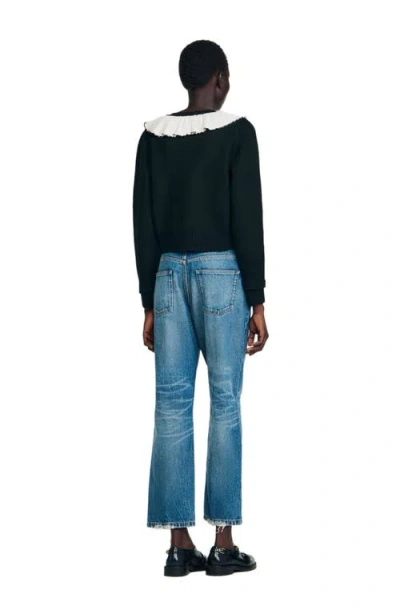 Sandro Womens Black Contrast-collar Button-down Knitted Cardigan In Black