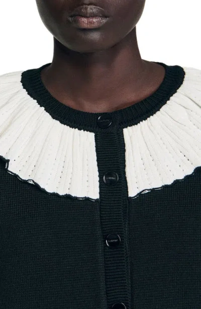 Sandro Womens Black Contrast-collar Button-down Knitted Cardigan In Black
