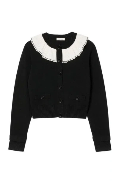 Sandro Womens Black Contrast-collar Button-down Knitted Cardigan In Black