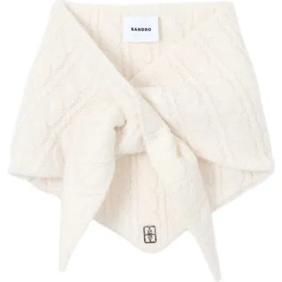 Sandro Womens Ecru Cable-knit Wool And Cashmere-blend Bandana In White