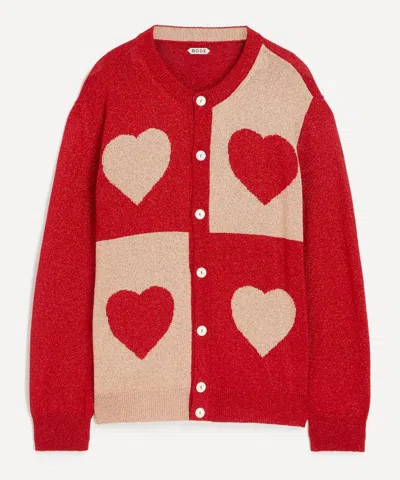 Bode Long-sleeved Knitted Cardigan In Red