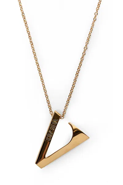 Versace Monogram Pendant Necklace In Gold