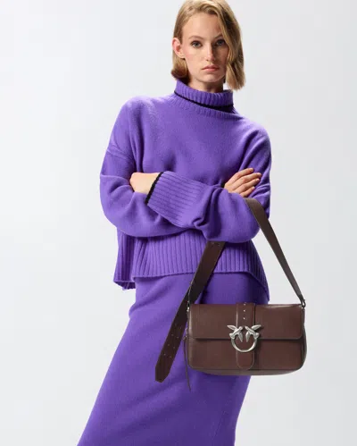 Pinko Medium Leather Classic Love Bag Slouchy Shoulder Bag With Zip In Brown