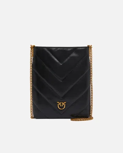 Pinko Small Flat Shoulder Pouch In Chevron-patterned Leather In Multi