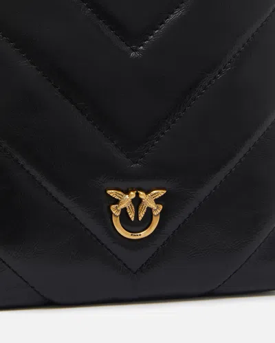 Pinko Small Flat Shoulder Pouch In Chevron-patterned Leather In Multi