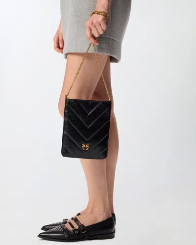 Pinko Small Flat Shoulder Pouch In Chevron-patterned Leather In Multi