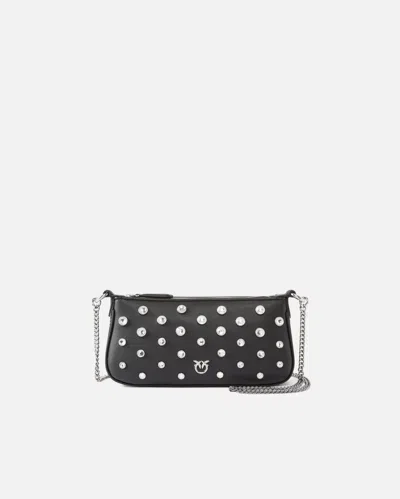 Pinko Petit Sac Porté Épaule Mini Half Moon Baguette En Cuir À Strass